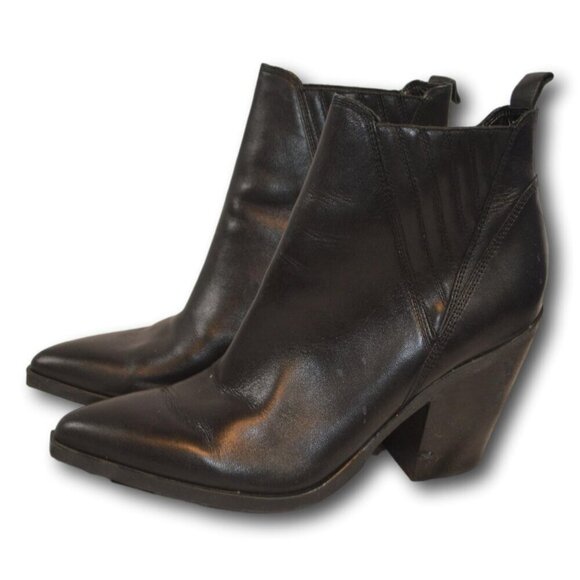 Marc Fisher Women's Gadri Boot Block Heel Pointed Black Leather Bootie Size: 8.5 - Picture 4 of 6